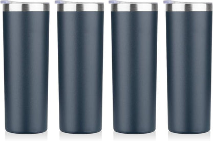 HASLE OUTFITTERS 20 oz Skinny Tumblers Bulk Set, Stainless Steel Insulated Slim Tumblers with Lids, Reusable Double Wall Travel Coffee Mugs, Durable Powder Coated Travel Water Cups(Navy, 4)