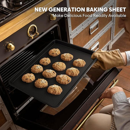 Cookie Sheet for Baking with Wire Rack, Thicker Carbon Steel Half Baking Sheet Pan Set Non Stick, Cooling Rack for Cooking and Baking, 17.5 x 13 Inch Ceramic Cookie Tray