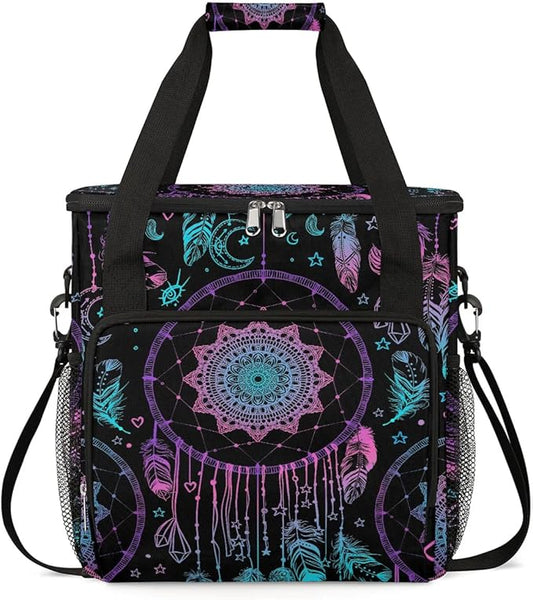 Dreamcatcher Feather Coffee Maker Carring Bag Travel Carrying Storage Tote Bag Compatible with Keurig K-Mini or K-Mini Plus Portable Single Serve Coffee Brewer Case with Pockets for K-cup Pods