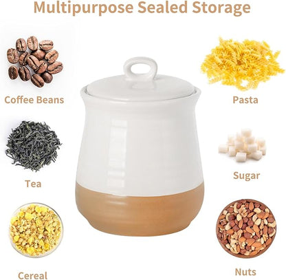 Hasense Ceramic Food Storage Container, Porcelain Kitchen Canisters with Airtight Lid, 35 OZ Coffee Canisters for Kitchen Counter, Candy Jar for Tea, Sugar, Salt and More, Farmhouse Decor, White