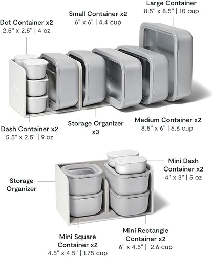 Caraway 25pc Glass Food Storage Set - Glass Storage Containers for Food - Non-Toxic Ceramic-Coated Glass - Air Release Technology - Compact & Stackable Design - Gray