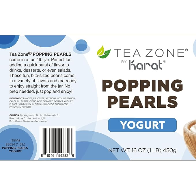 Tea Zone [1 Pound] Yogurt Popping Pearls, Bursting Pearls for Teas, Shakes, Smoothies, Dessert Toppings