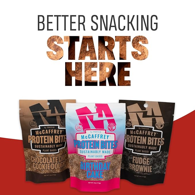 McCaffrey Protein Bites – Fudge Brownie Flavor – 6 Multi-Serving 4oz Bags – 4g of Protein per Serving – Gluten-Free, Vegan, High Fiber Energy Snack for Active Families