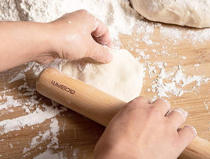 GOBAM Wood Rolling Pin, Large - Dough Roller for Pasta, Cookies, Pie, Pizza, Chapati, Fondant, Rolling Pins for Baking, Bread Making Tools and Supplies - 14.5 x 1.6 Inches