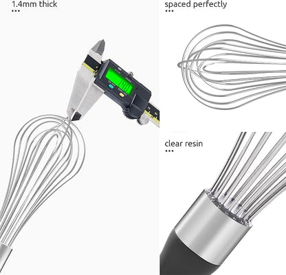 U-Taste Balloon Whisk for Cooking: 18/10 Stainless Steel Kitchen Wire Whisk, Medium Heavy Duty Egg Beater, Manual Baking Mixing Tool with 8 High Flex Wires for Stirring, Blending Sauce (Black)