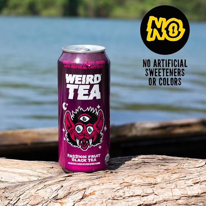 Drink Weird Organic Passion Fruit Black Tea – 16oz Cans, 160mg Organic Caffeine, Pack of 12 – Smooth & Energizing Energy Drink Alternative