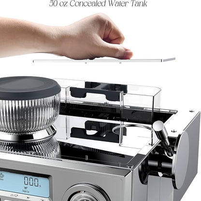 Espresso Machine with Grinder, 58mm Dual-Boiler Semi-Commercia Coffee Maker 20 Bar Professional with Milk Frother Steam Wand for Cappuccino, Barista LCD Display for Home, Stainless Steel