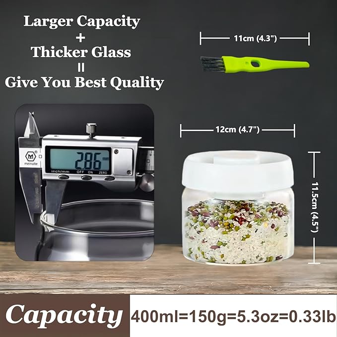 Vacuum Glass Jar with Airtight Lid,13.5floz/400ml Borosilicate Glass Coffee Canister Container,Perfect for Coffee Beans & Grounds,Loose Leaf Tea,Candy,Sugar,Nuts,Spices