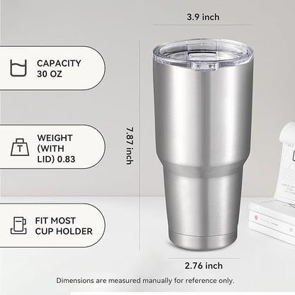 30 oz Tumbler with Lid Stainless Steel Tumblers Bulk Vacuum Insulated Cup Reusable Powder Coated Travel Mug Double Wall Leak Proof Cups Keep Cold Drinks for 12 Hours Stainless, Set of 12