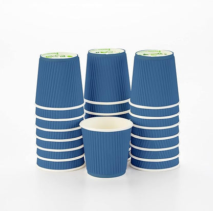 Restaurantware 4 Ounce Ripple Wall Disposable Coffee Cups, 500 Insulated Blue Paper Tumblers with Rolled Rim Design, Lids Sold Separately for Hot Drinks like Tea, Hot Chocolate and More