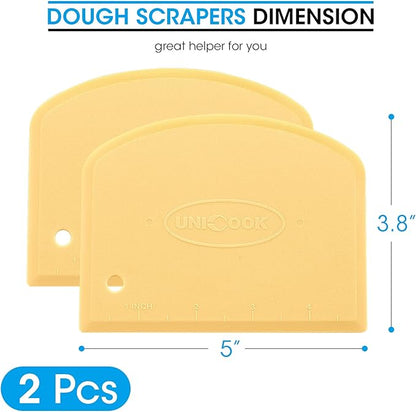 Unicook Dough Scraper, Flexible Bowl Scraper, Pastry Cutter with Measuring Scale, Nonslip Pizza Chopper, Multipurpose Baking Tool for Pizza/Dough/Cake, Easy to Clean, 2 Pack