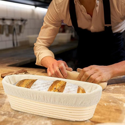 4PACK 8 inch Oval Bread Proofing Basket Banneton Bread Dough Proofing Rising Rattan Basket & Liner for Baking Bread Making