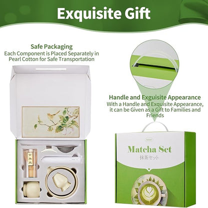 Matcha Whisk Set,9 Pcs Japanese Matcha Set, Matcha Kit with Sifter, Matcha Tea Cloth, Matcha Powder Canister, Electric Rechargeable Frother(Mottled Beige)