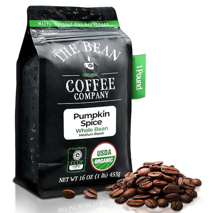 The Bean Organic Coffee Company Pumpkin Spice, Medium Roast, Whole Bean Coffee, 16-Ounce Bag