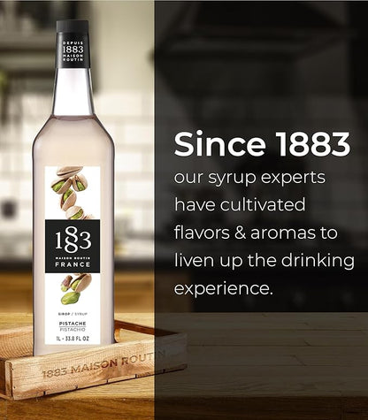 1883 Pistachio Syrup for Drinks – Premium French Flavoring Syrup, Made in France, 1 Liter Plastic Bottle – Perfect for Coffee, Lattes, Cocktails, and Desserts
