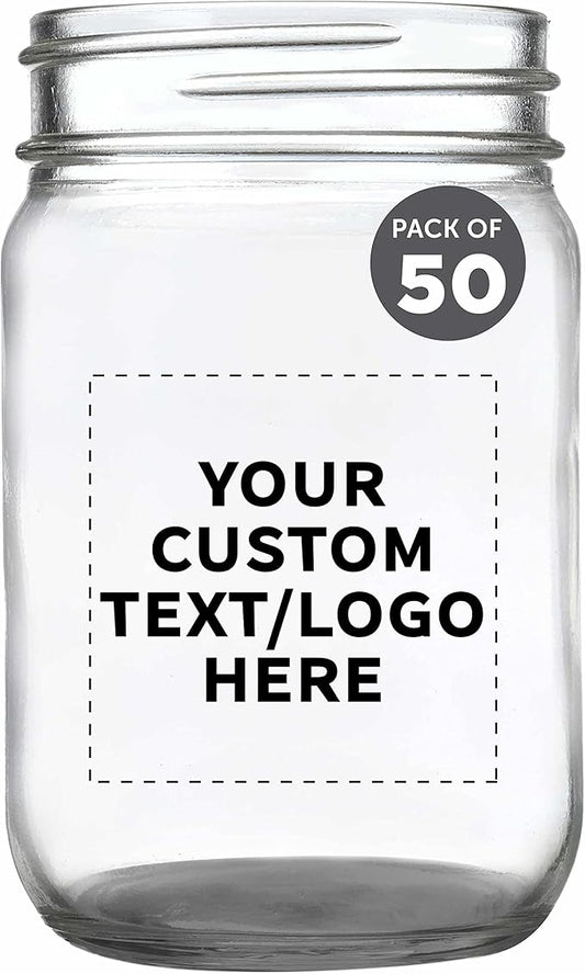 DISCOUNT PROMOS Custom Decorating Mason Jars 12 oz. Set of 50, Personalized Bulk Pack - Glass Jars for Overnight Oats, Candies, Fruits, Pickles, Spices, Beverages - Black