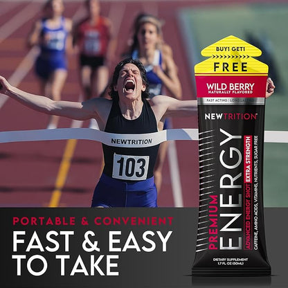 NewTrition® Extra Strength Energy Shots, 250mg Caffeine Energy Shots with Vitamin B & Amino Acids, Sugar-Free Vitamin Energy Shot, 1.7 fl oz (Pack of 12, Wild Berry)