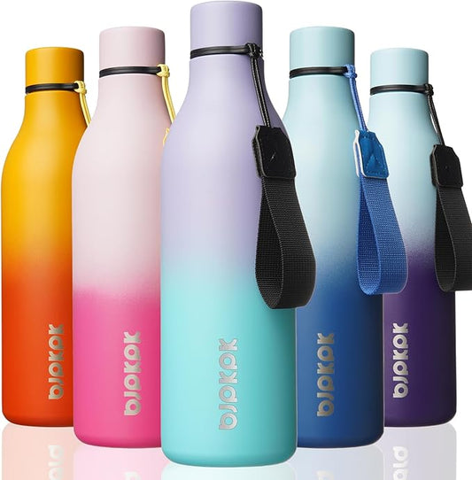 BJPKPK Insulated Water Bottles, 25 oz Stainless Steel Metal Water Bottle with Strap, BPA Free Leak Proof Thermos, Mugs, Flasks, Reusable Thermos for Sports & Travel, Lavender Mint