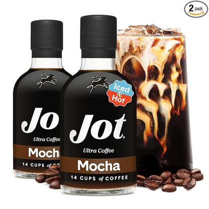 Jot Coffee Concentrate (Mocha) High Caffeine Cold Brew Coffee Concentrate Liquid for Iced Coffees, Instant Espresso, Hot or Cold Instant Coffees - Makes 14 Cups, 150mg Caffeine/Tbsp, Sugar Free