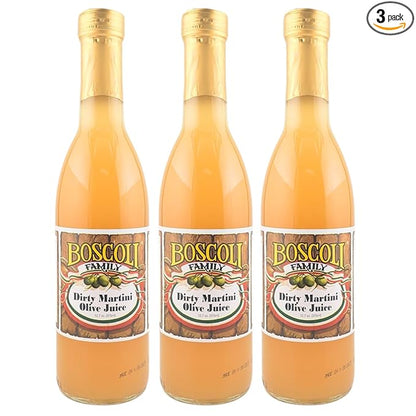Boscoli Dirty Martini Olive Juice - 12.7 oz Bottle, Pack of 3, All Natural, Gluten-Free - Premium Cocktail Mixer for Martinis & Bloody Marys