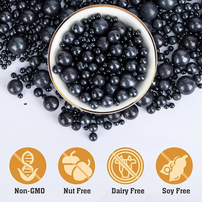 Twisweet Black Pearl Sprinkles for Cake Decorating, Edible Sugar Pearls for Baking, Mix Size, Cake Topper Cupcake Cookie Ice Cream Dessert Decorations, Halloween Birthday Christmas Supplies (130g/4.58oz)