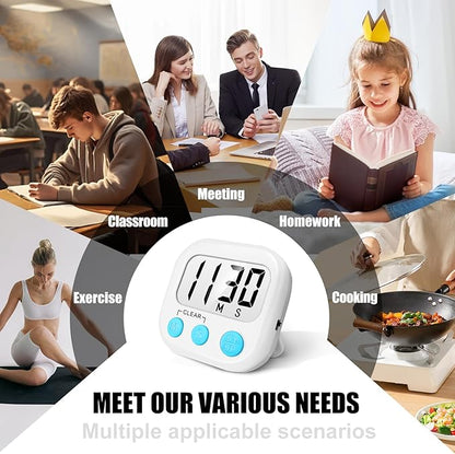 12 Pack Digital Kitchen Timers for Cooking Magnetic Timer for Cooking Loud Alarm White