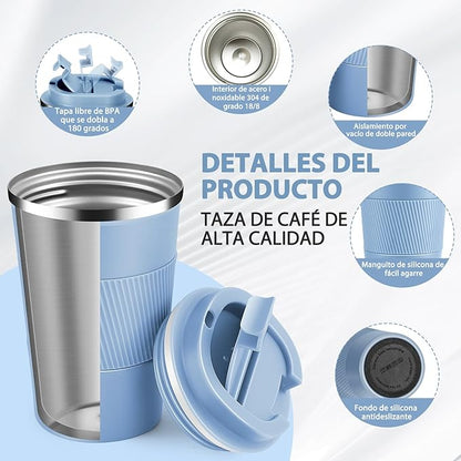 Volhoply 13 oz Stainless Steel Insulated Travel Coffee Mug with Fip Lid,Reusable Double Wall Vacuum Metal Coffee Cup,Portable to Go Leak Proof Cafe Thermal Tumbler for Hot & Cold Drinks(Fog,1)