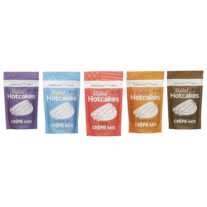 Classic Rolled Hotcakes Crepe Mix by American Table, Made with American-Grown Organic Wheat Flour & Pure Vanilla, French-Style, Non-GMO, Low Sugar, No Preservatives, Quick Prep, Makes 72 Crepes (14 oz, Pack of 3)