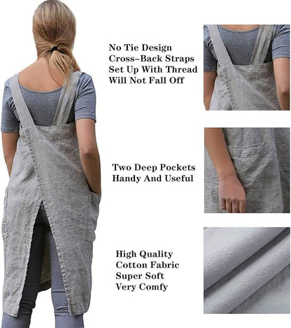 YESDOOD Cotton Linen Apron Cross Back Apron for Women with Pockets Pinafore Dress for Baking Cooking