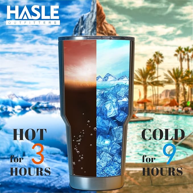 HASLE OUTFITTERS 30oz Stainless Steel Tumbler, Double Wall Vacuum Insulated Travel Mug Tumbler, Durable Insulated Coffee Mug, Gift Box Set (Navy, 8)