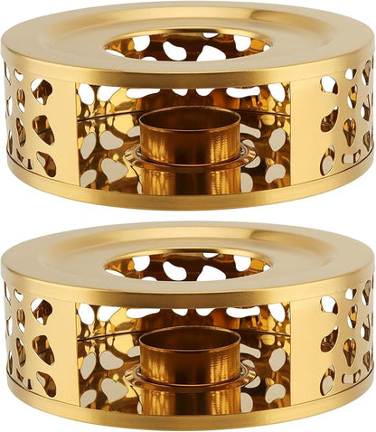 2 PCS Metal Teapot Warmer, Teapot Warmer Base, Stainless Steel Teapot Warmer with Tealight Holder for Glass Or Ceramic Teapot, Gold