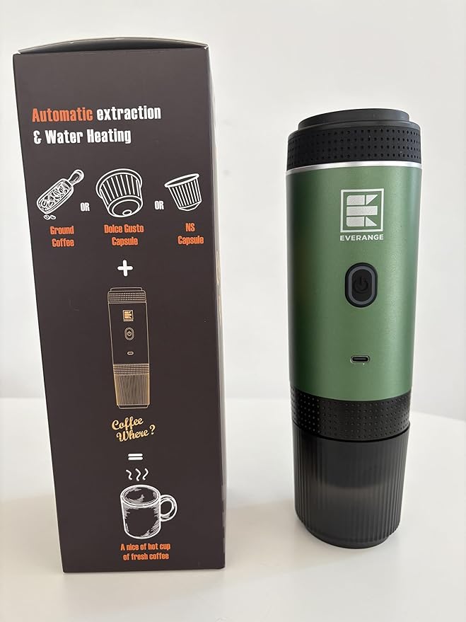 Portable Electric Espresso Machine, Car Coffee Maker for Travel Camping, Battery Powered Coffee Brewer Compatible with Ground Coffee & NS Capsules, Green