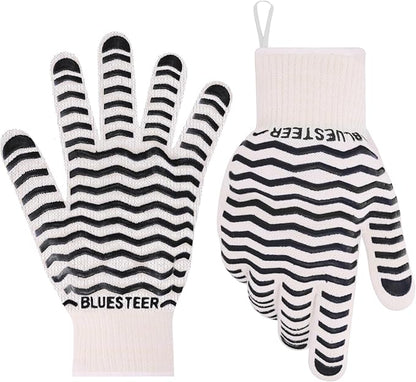 Oven Gloves 932°F Heat Resistant Oven Mitts with Fingers, Heat Proof BBQ Grill Gloves Silicone Grip Fireproof Gloves for Kitchen Cooking Grilling Baking