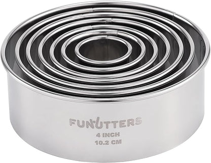 Cookie Cutters Set, 7 Pc. Kit, Measuring 1'', 1.5'', 2'', 2.5'', 3'', 3.5'', and 4'', Round Metal Baking Rings for Pastry, Biscuits, and Dough Cutting, Heavy Duty and Reusable, Multiple Sizes
