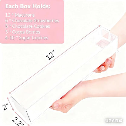 50 Pack 12x2.2x2 Inch Chocolate Covered Strawberry Boxes with Clear Window Packing for Macaron, Truffle, Cookie & Bakery Boxes