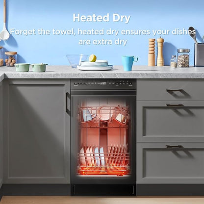 Midea MDF18A1ABB Built-in Dishwasher with 8 Place Settings, 6 Washing Programs, Stainless Steel Tub, Heated Dry, Energy Star, Black