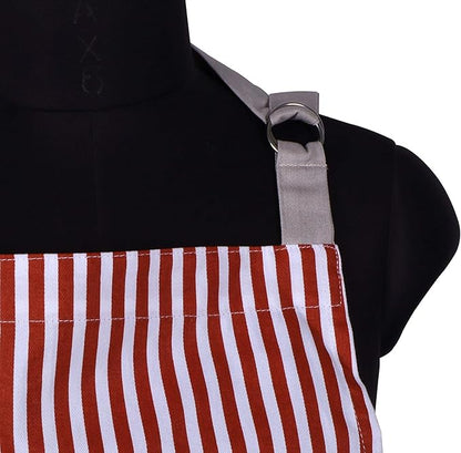 AMOUR INFINI Cotton Aprons for Women with Pockets Adjustable Strap and Waist Ties Washable Printed Aprons for Baking, Cooking, Gardening (Pack of 2- Blue & Rust)