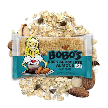 Bobo's Dark Chocolate Almond Sea Salt Oat Bars, Gluten Free, Non-GMO, Whole Grain Oats, Pack of 12 | Snack Bars | On-the-Go | Made with Simple Ingredients