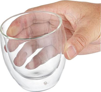 Restaurantware-Forma Professional 8.5 Ounce Double Wall Coffee Cups, 12 Insulated Latte Glasses - Dishwashable, Reusable, Clear Glass Beverage Cups, Freezable, For Hot Or Cold Beverages