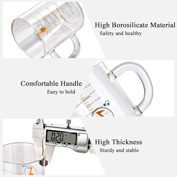 2 Piece Expresso shots cup,Glass measuring cup,8 Oz Glass Measuring Cup,Tea Glass Cups withHandles,Glass Coffee Cups for Latte(Colorful-2pcs)