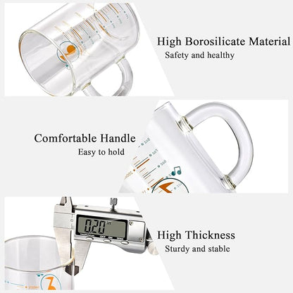 2 Piece Expresso shots cup,Glass measuring cup,8 Oz Glass Measuring Cup,Tea Glass Cups withHandles,Glass Coffee Cups for Latte(Colorful-2pcs)