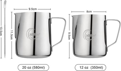MiShoo® Milk Frothing Pitcher, 20oz Steaming Pitcher 304 Stainless Steel Espresso Machine Accessories for Coffee Bar, Cappuccino Barista Tools Milk Jug Steamer Frother Cup with Latte Art Pen