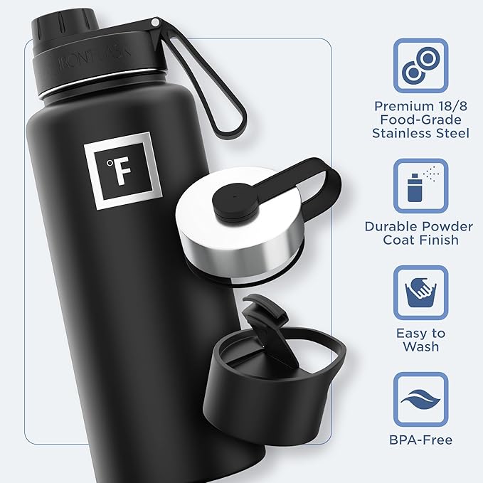 IRON °FLASK Camping & Hiking Hydration Flask with 3 Lids - Stainless Steel, Double Walled & Vacuum Insulated Water Bottle - Leak Proof & BPA Free (Aurora, Spout - 32 oz)