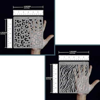 CrafTreat 2 Pcs Reusable Animal Print Stencils – Cheetah & Zebra Skin Patterns 6x6 Inch Each for Painting, Cake Decorating, and DIY Craft Projects