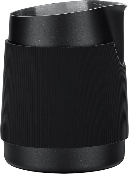Normcore Handleless Milk Frothing Jug, Milk Pitcher 15.2 oz, Milk Frother Steamer Cup Stainless Steel Espresso Cup, Sharp Spout, Black, 450 ml