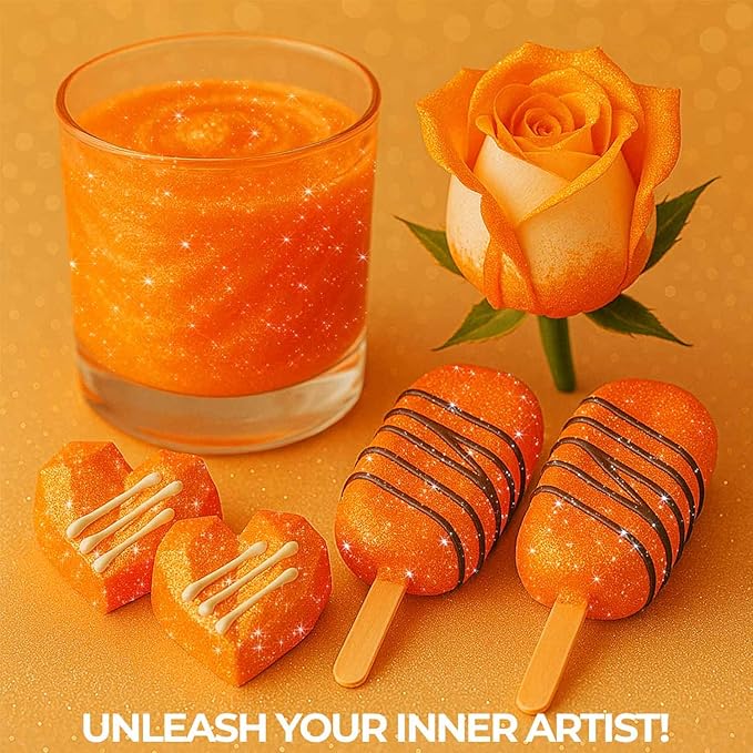 Bulk (20g) Orange Edible Glitter for Drinks | Premium Edible Glitter for Cakes Drink Brew Glitter Orange Edible Glitter Orange Cake Decorations Edible Orange Glitter for Strawberries Cocktail Glitter