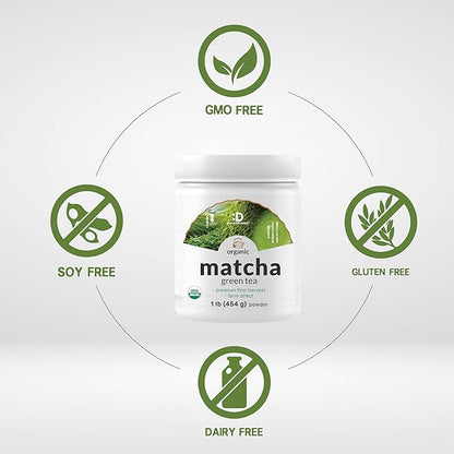 Organic Matcha Green Tea Powder, 1 lb (454g) | First Harvest, Culinary Grade | Japanese Sourced Cafe Mix | Zero Sugar, Keto Friendly, Non-GMO, Vegetarian
