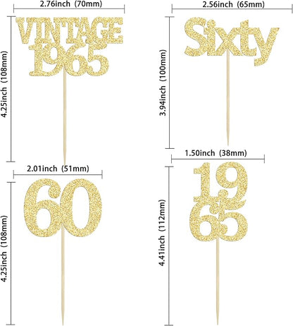 Gyufise 24Pcs 60th Birthday Cupcake Toppers Cheers to 60 Fabulous Sixty Cupcake Picks Vintage 1965 Decorations for 60th Birthday Wedding Anniversary Party Cake Decorations Supplies Gold