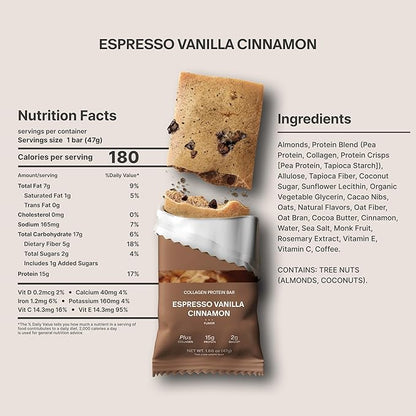 Stars + Honey Protein Bars- Espresso Vanilla Cinnamon,15g Protein, 2g Sugar, w/Collagen Keto Friendly Snack - Gluten, Dairy, & Soy Free - High-Protein Snacks for Energy & Recovery-10 pack