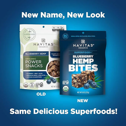 Navitas Organics Superfood Power Snacks, Blueberry Hemp, 8oz. Bag, 11 Servings - Organic, Non-GMO, Gluten-Free